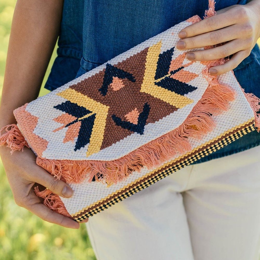 New Fringed Aztec Pink Tote Clutch Purse - Picture 5 of 8